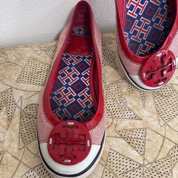 TORY BURCH Marine Chic Flats Red Navy Blue White Slip-on Shoes 7 1/2 Women’s 7.5 - Picture 3 of 9